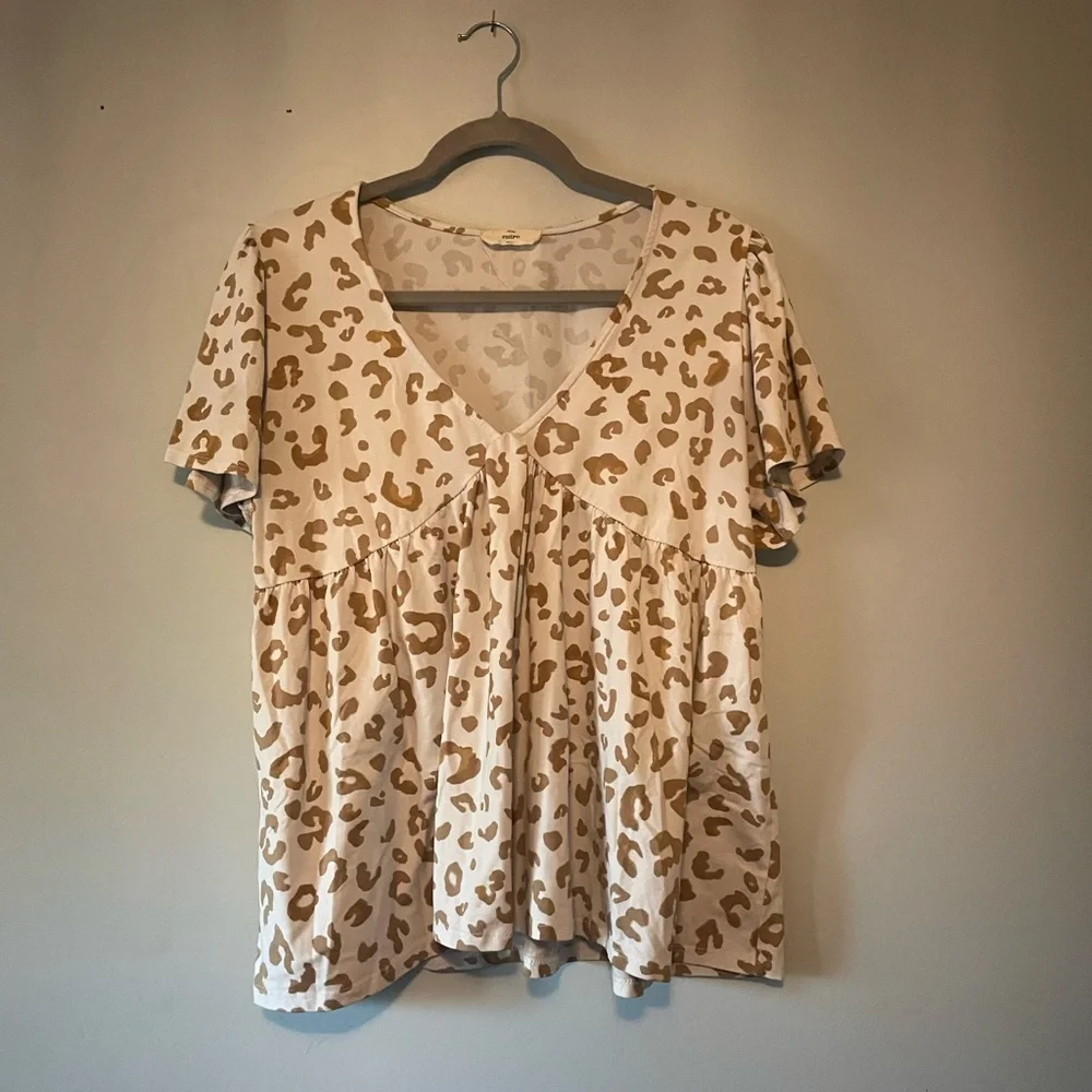 Entro Cheetah Animal Print Babydoll Top - Tan/Cream